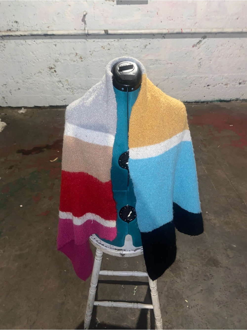 Maximalist Asymmetrical Eclectic Festival   Soft Colorblock Cozy Knit Wrap Scarf
